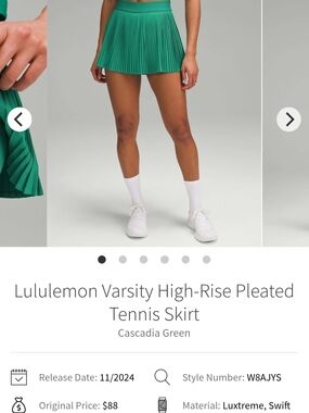 lululemon athletica Cascadia Green Pleated High-Rise Tennis Skirt